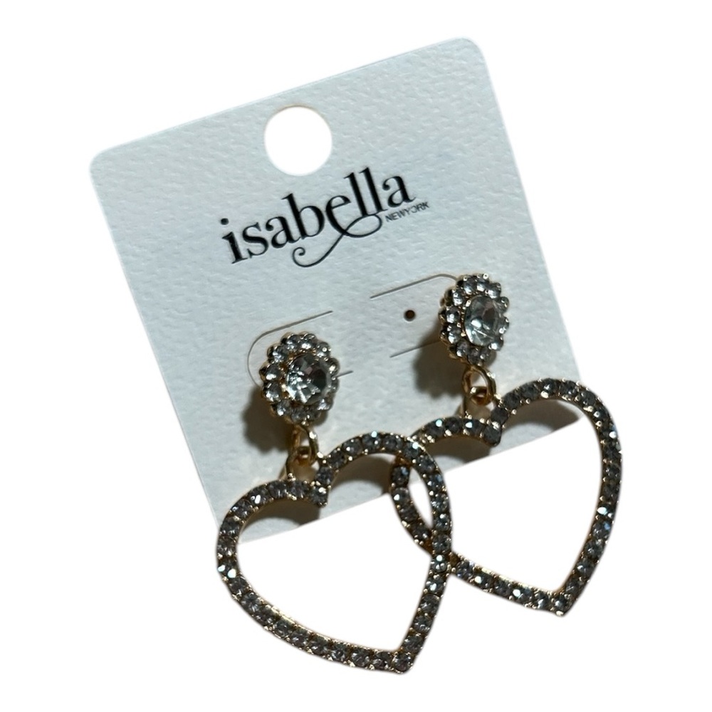 Gold Heart Drop Earrings - Picture 2 of 5